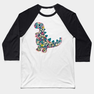 Vintage floral T-Rex Dinosaur on red background Baseball T-Shirt